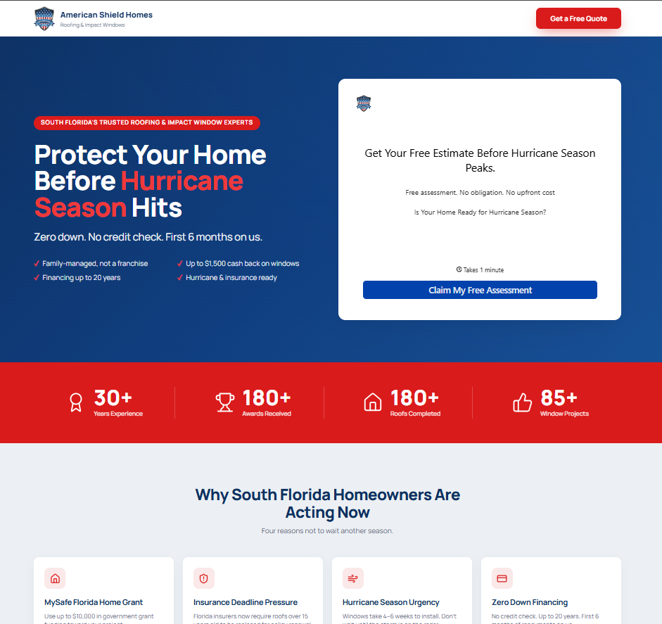 Landing page on desktop